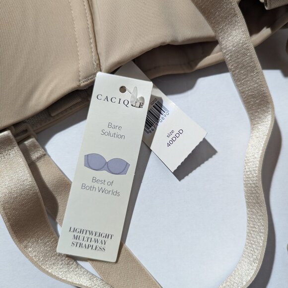 NWT Cacique Bare Solutions Lightweight Multi-Way Strapless Bra Cafe 40DDD - Picture 3 of 3